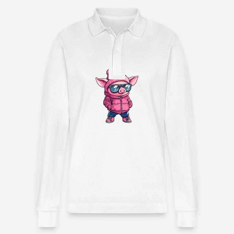 Schwein Cool Comic - Stanley/Stella Unisex Bio-Langarm-Poloshirt Prepster - Weiß