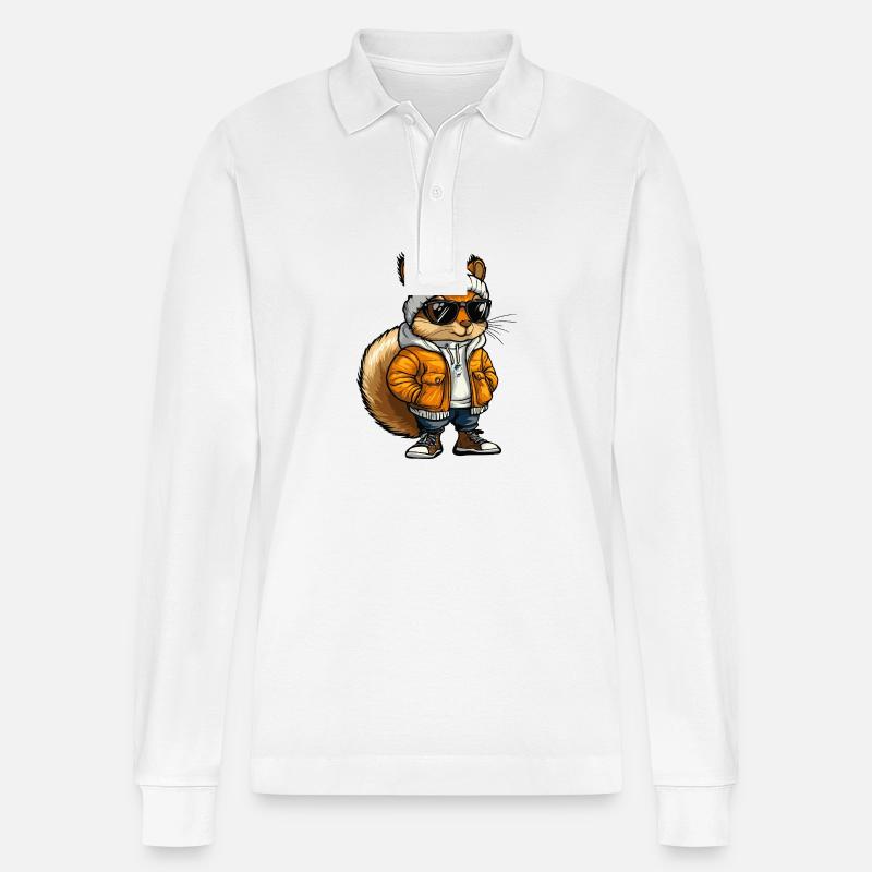 Eichhörnchen Cool Comic - Stanley/Stella Unisex Bio-Langarm-Poloshirt Prepster - Weiß