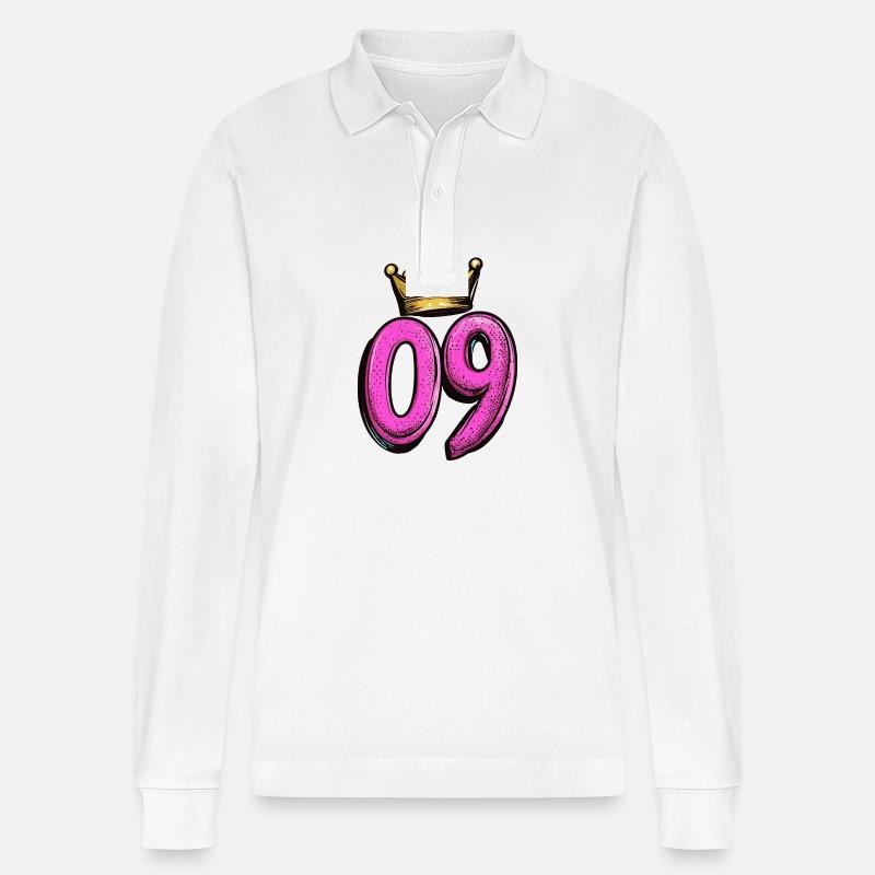 9 Zahl Krone - Stanley/Stella Unisex Bio-Langarm-Poloshirt Prepster - Weiß