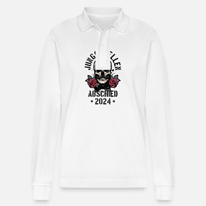 Junggesellenabschied Totenkopf 2024 - Stanley/Stella Unisex Bio-Langarm-Poloshirt Prepster - Weiß