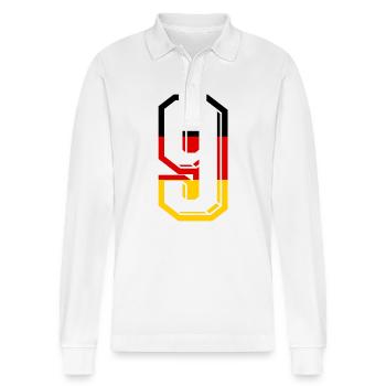 Nummer 9 Deutschland Trikot Zahl 9 Jahre - Stanley/Stella Unisex Bio-Langarm-Poloshirt Prepster - Weiß - Vorne - Anna (173cm) & Nico (186cm)