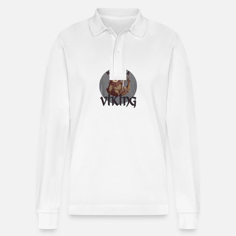 Faultier-Wikinger-Nickerchen Fauler Krieger - Stanley/Stella Unisex Bio-Langarm-Poloshirt Prepster - Weiß