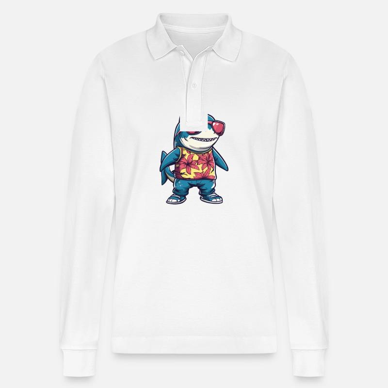 Hai Comic Lustig Sommer - Stanley/Stella Unisex Bio-Langarm-Poloshirt Prepster - Weiß