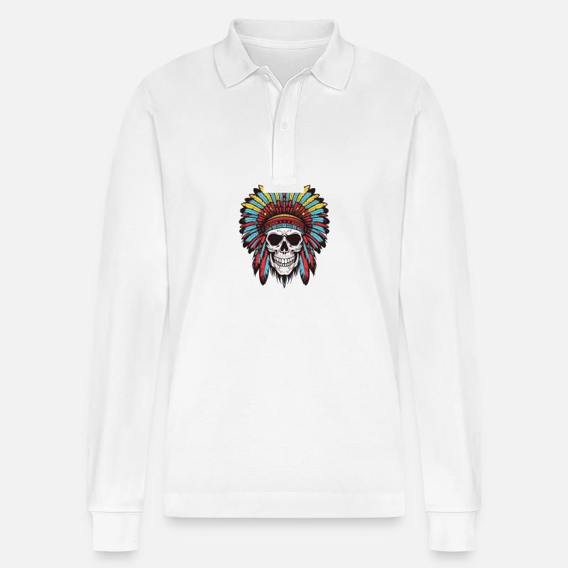 Apache Indianer Häuptling Totenkopf - Stanley/Stella Unisex Bio-Langarm-Poloshirt Prepster - Weiß