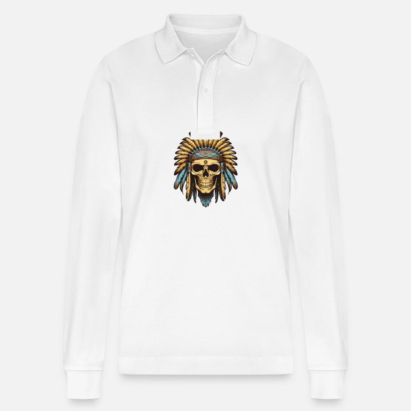 Apache Indianer Häuptling Totenkopf - Stanley/Stella Unisex Bio-Langarm-Poloshirt Prepster - Weiß
