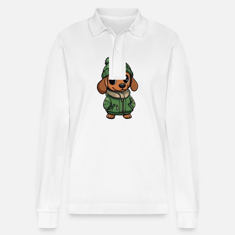 Dackel DachsHund Winter - Stanley/Stella Unisex Bio-Langarm-Poloshirt Prepster - Weiß