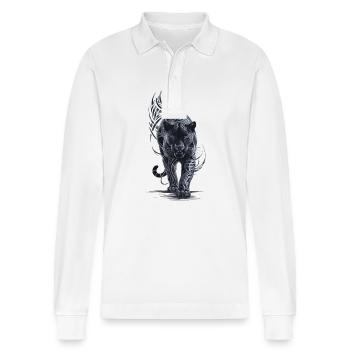 Schwarzer Panther Großkatze - Stanley/Stella Unisex Bio-Langarm-Poloshirt Prepster - Weiß - Vorne - Anna (173cm) & Nico (186cm)