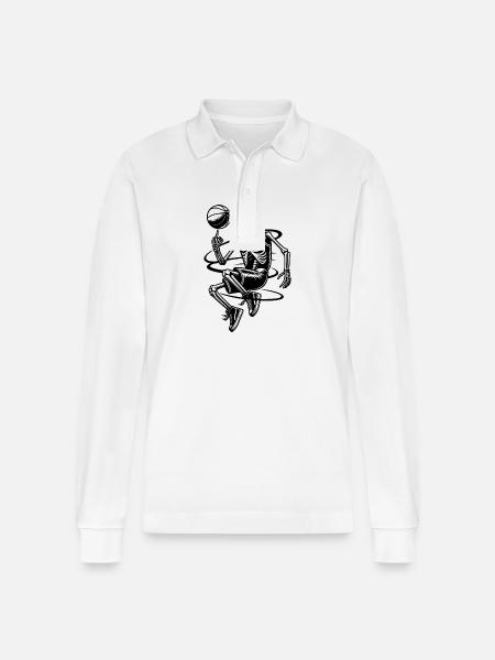 Halloween skeletons playing basketball - Stanley/Stella Organic Unisex Long-Sleeved Polo Shirt Prepster - white
