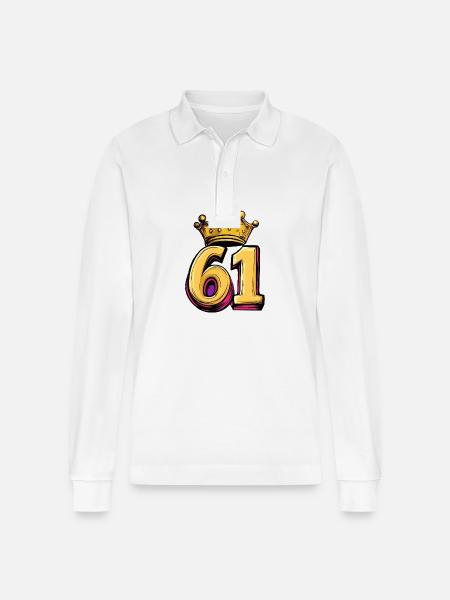 61 Number Crown - Stanley/Stella Organic Unisex Long-Sleeved Polo Shirt Prepster - white