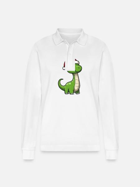 Dinosaur Brontosaurus Christmas Cute - Stanley/Stella Organic Unisex Long-Sleeved Polo Shirt Prepster - white