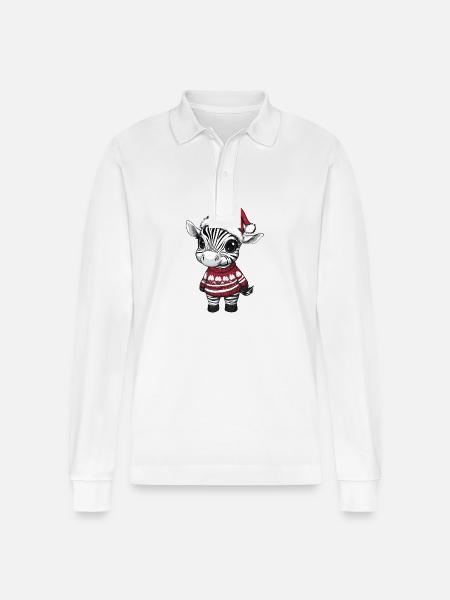 Zebra Christmas Comic - Stanley/Stella Organic Unisex Long-Sleeved Polo Shirt Prepster - white