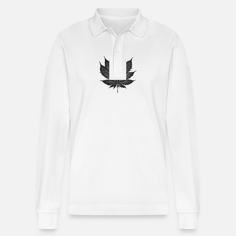 Monochromes Cannabisblatt auf Schwarz - Stanley/Stella Unisex Bio-Langarm-Poloshirt Prepster - Weiß