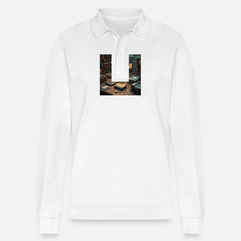 Be Kind Rewind Neon Retro Tech - Stanley/Stella Organic Unisex Long-Sleeved Polo Shirt Prepster - white