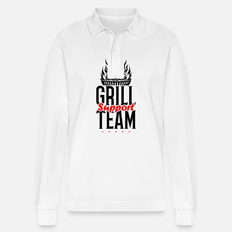 Grill Support Team - Stanley/Stella Unisex Bio-Langarm-Poloshirt Prepster - Weiß