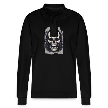 Grässliches Grinsen gruselige dunkle Halloween-Totenkopf-Kunst - Stanley/Stella Unisex Bio-Langarm-Poloshirt Prepster - Schwarz - Vorne - Anna (173cm) & Nico (186cm)