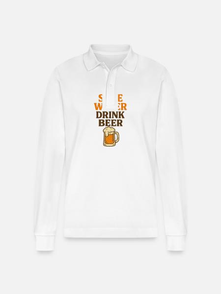 Save Water Drink Beer - Stanley/Stella Unisex Bio-Langarm-Poloshirt Prepster - Weiß