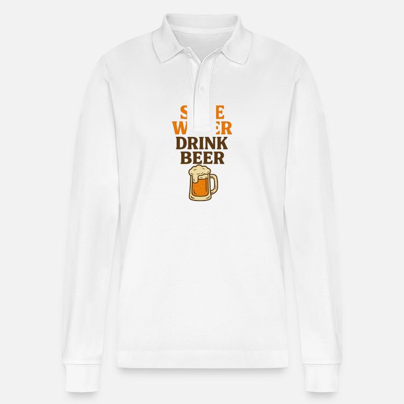 Save Water Drink Beer - Stanley/Stella Unisex Bio-Langarm-Poloshirt Prepster - Weiß