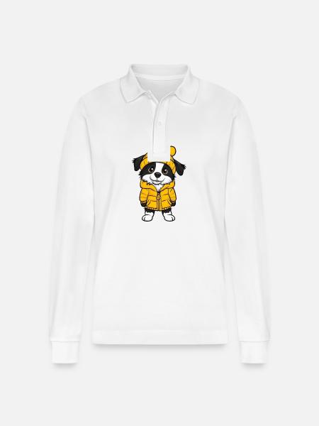 Border Collie Dog Winter - Stanley/Stella Organic Unisex Long-Sleeved Polo Shirt Prepster - white