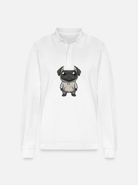 Pug Dog Funny - Stanley/Stella Organic Unisex Long-Sleeved Polo Shirt Prepster - white