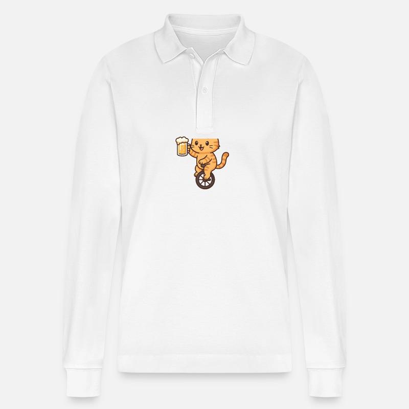 Einrad Bier Kätzchen - Stanley/Stella Unisex Bio-Langarm-Poloshirt Prepster - Weiß