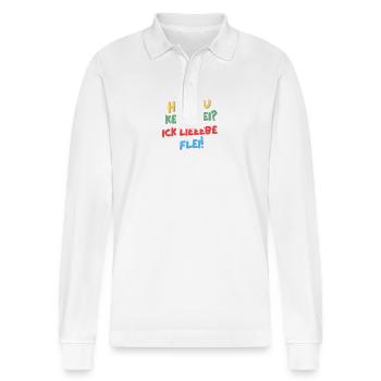 Hat du kein Flei? Ick lieeebe Flei! - Stanley/Stella Unisex Bio-Langarm-Poloshirt Prepster - Weiß - Vorne - Anna (173cm) & Nico (186cm)
