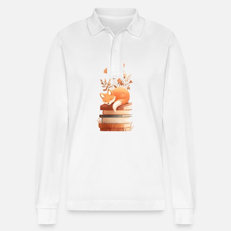 Fuchs auf Bücherstapel - Stanley/Stella Unisex Bio-Langarm-Poloshirt Prepster - Weiß