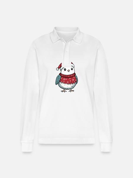 Dove Bird Christmas Comic - Stanley/Stella Organic Unisex Long-Sleeved Polo Shirt Prepster - white