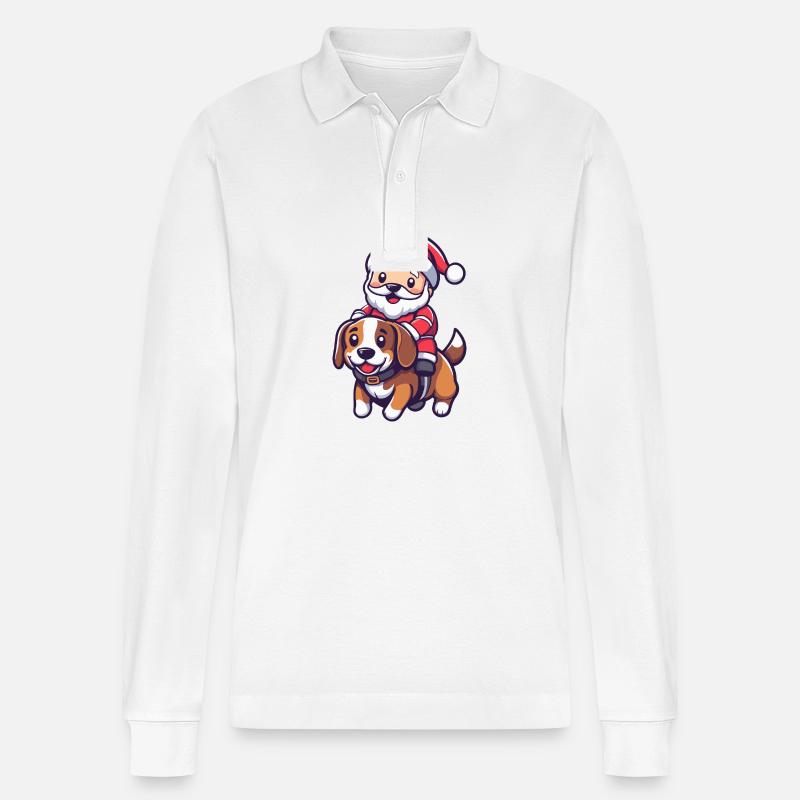 Beagle Hund Weihnachtsmann - Stanley/Stella Unisex Bio-Langarm-Poloshirt Prepster - Weiß
