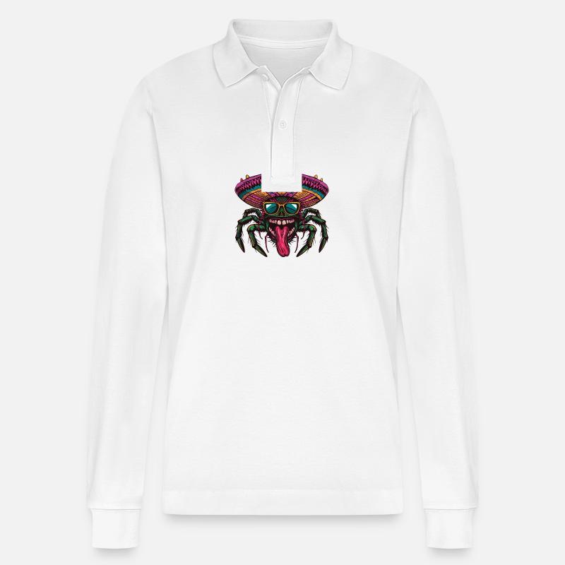 Tarantula Comic Lustig Sombrero - Stanley/Stella Unisex Bio-Langarm-Poloshirt Prepster - Weiß