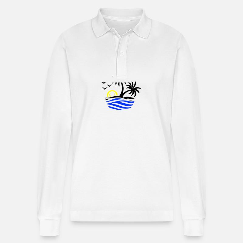 Insel Palmen Meer - Stanley/Stella Unisex Bio-Langarm-Poloshirt Prepster - Weiß