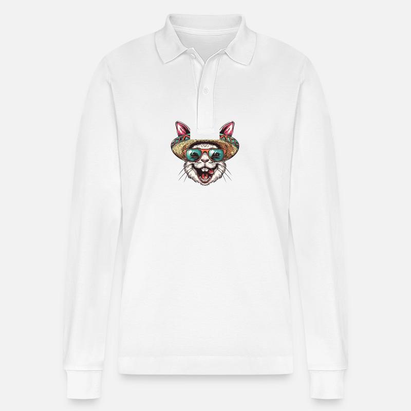 Hase Comic Lustig Sombrero - Stanley/Stella Unisex Bio-Langarm-Poloshirt Prepster - Weiß
