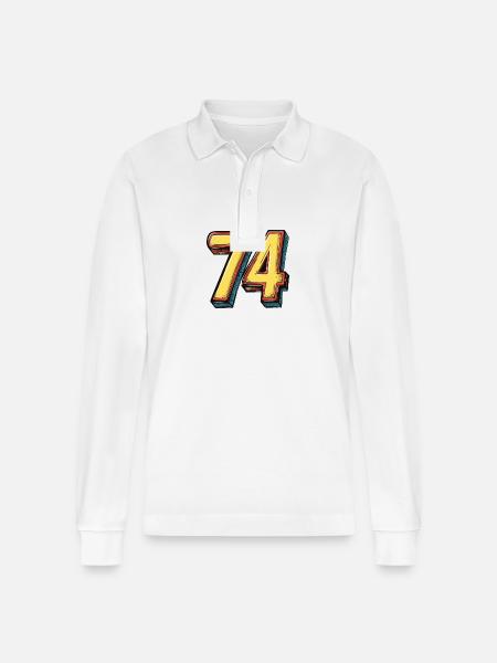 74 Number Symbol - Stanley/Stella Organic Unisex Long-Sleeved Polo Shirt Prepster - white