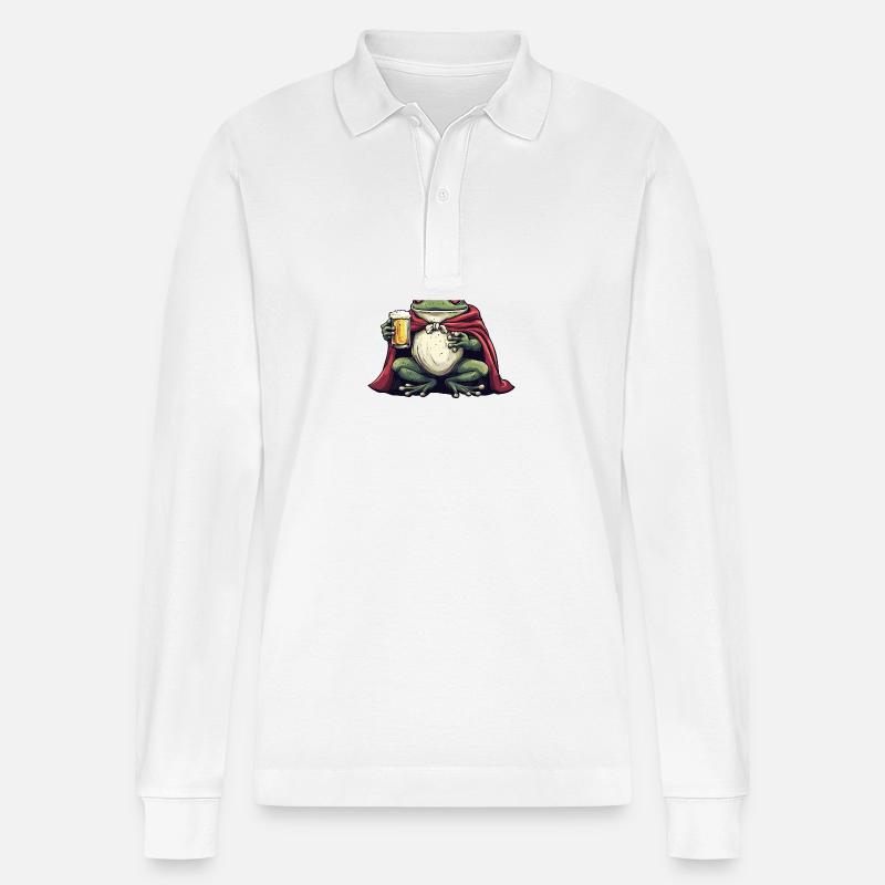 Frosch Bier Lustig - Stanley/Stella Unisex Bio-Langarm-Poloshirt Prepster - Weiß