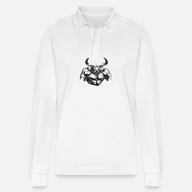 Bulle Muskeln Stier - Stanley/Stella Unisex Bio-Langarm-Poloshirt Prepster - Weiß