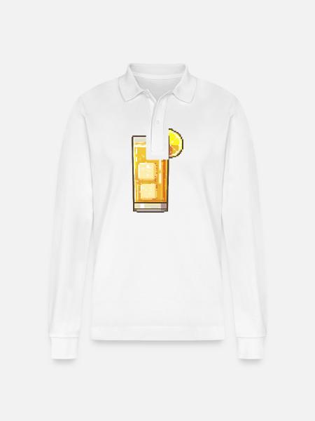 Red wine pixel wine glass - Stanley/Stella Organic Unisex Long-Sleeved Polo Shirt Prepster - white