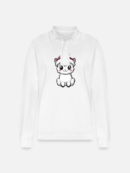 Alpaca Llama Christmas Cute - Stanley/Stella Organic Unisex Long-Sleeved Polo Shirt Prepster - white