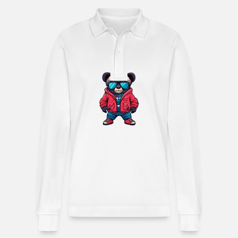 Bande dessinée Bear Cool - Polo à manches longues bio PREPSTER Stanley/Stella Unisexe - blanc
