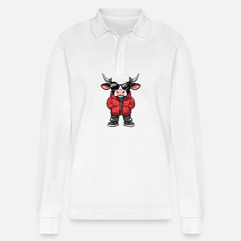 Kuh Cool Comic - Stanley/Stella Unisex Bio-Langarm-Poloshirt Prepster - Weiß
