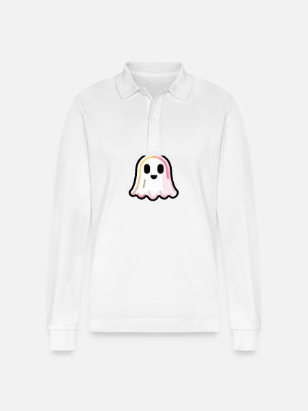 Ghost Halloween Funny Cute - Stanley/Stella Organic Unisex Long-Sleeved Polo Shirt Prepster - white