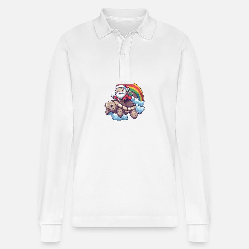 Schildkröte Weihnachtsmann Regenbogen - Stanley/Stella Unisex Bio-Langarm-Poloshirt Prepster - Weiß