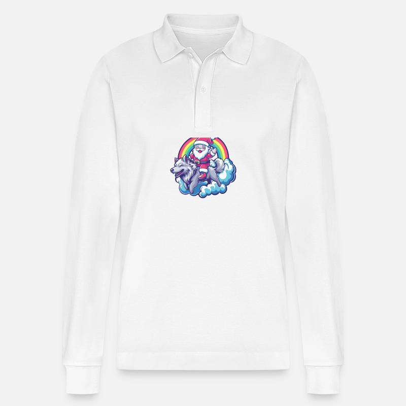 Wolf Weihnachtsmann Regenbogen - Stanley/Stella Unisex Bio-Langarm-Poloshirt Prepster - Weiß