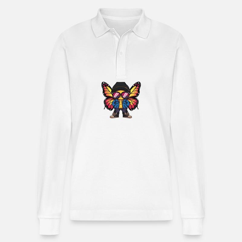 Schmetterling Cool Comic - Stanley/Stella Unisex Bio-Langarm-Poloshirt Prepster - Weiß