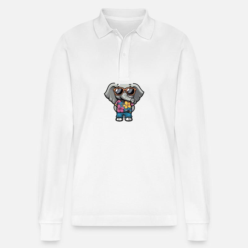 Elefant Comic Urlaub - Stanley/Stella Unisex Bio-Langarm-Poloshirt Prepster - Weiß
