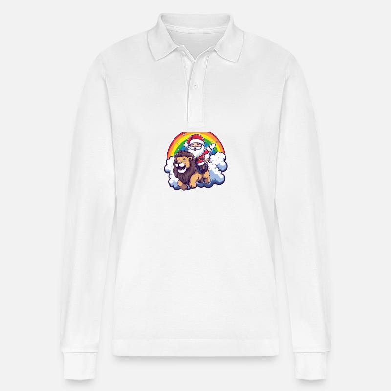 Löwe Weihnachtsmann Regenbogen - Stanley/Stella Unisex Bio-Langarm-Poloshirt Prepster - Weiß