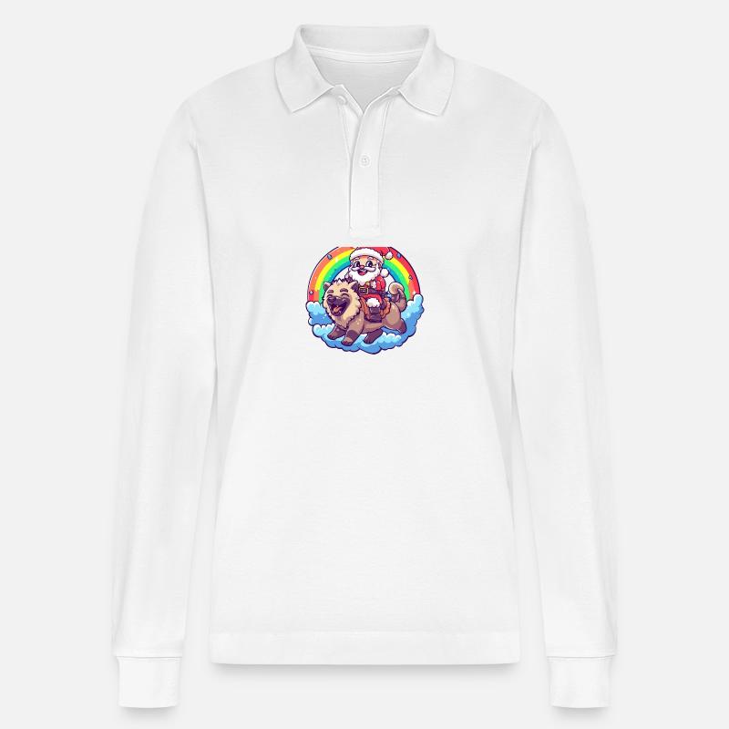 Hyäne Weihnachtsmann Regenbogen - Stanley/Stella Unisex Bio-Langarm-Poloshirt Prepster - Weiß