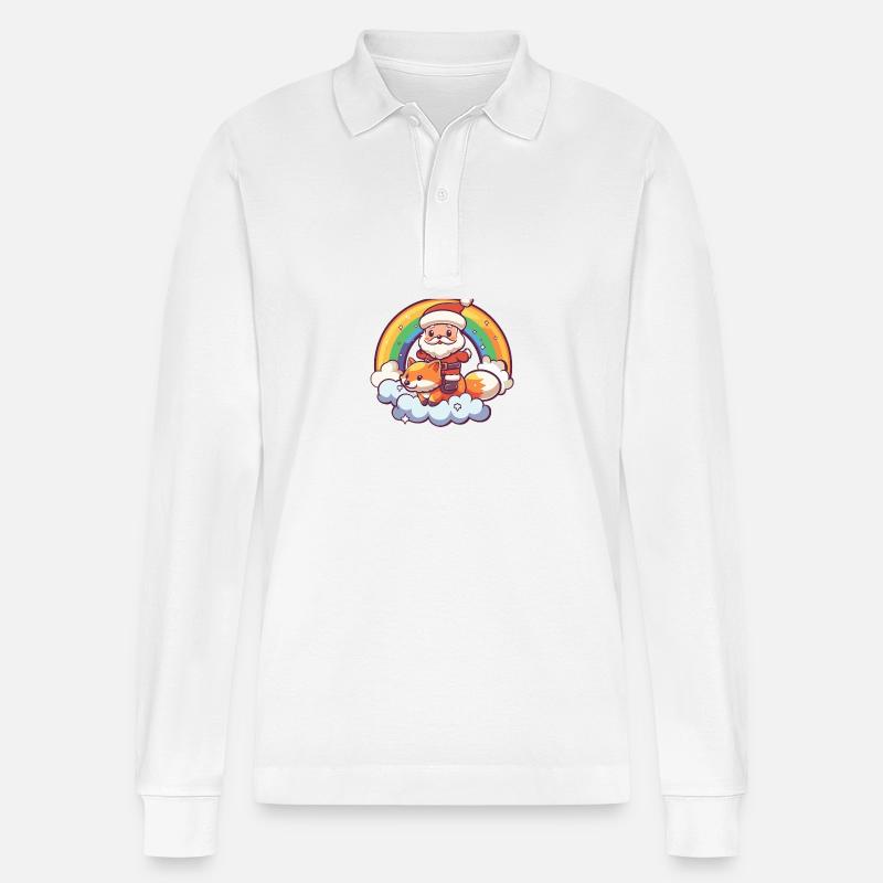 Fuchs Weihnachtsmann Regenbogen - Stanley/Stella Unisex Bio-Langarm-Poloshirt Prepster - Weiß