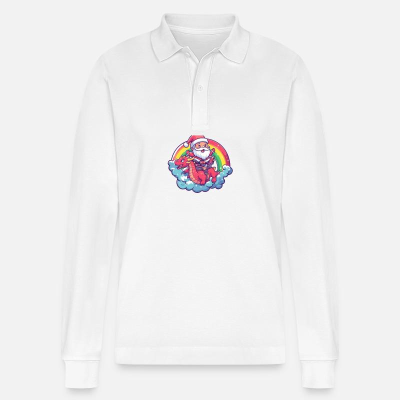 Drache Weihnachtsmann Regenbogen - Stanley/Stella Unisex Bio-Langarm-Poloshirt Prepster - Weiß