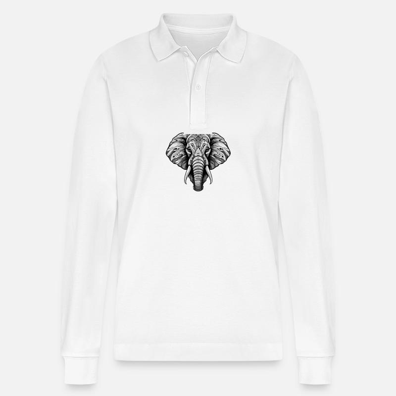 Elefant Kopf - Stanley/Stella Unisex Bio-Langarm-Poloshirt Prepster - Weiß