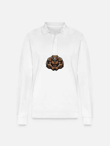 Bear Muscles Fitness - Stanley/Stella Organic Unisex Long-Sleeved Polo Shirt Prepster - white