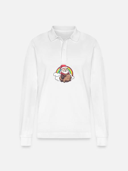 Beaver Santa Claus Rainbow - Stanley/Stella Organic Unisex Long-Sleeved Polo Shirt Prepster - white